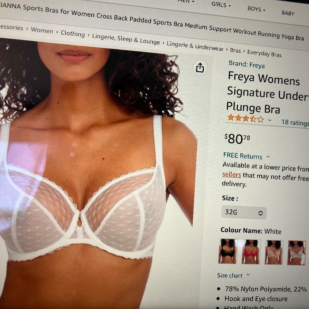 NWT Freya Signature Lace Plunge Bra, 38C, White